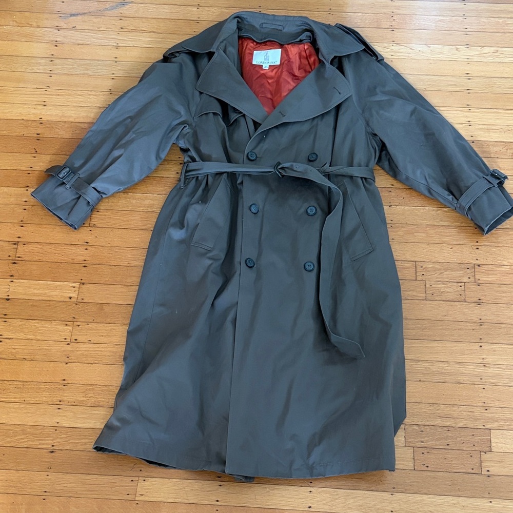London fog classic vintage Double-Breasted Trench Coat belted removable liner 40